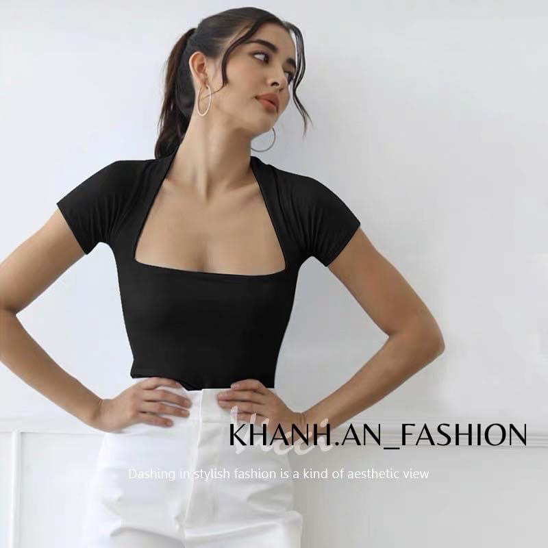 Áo thun cotton cổ vuông [ảnh thật]