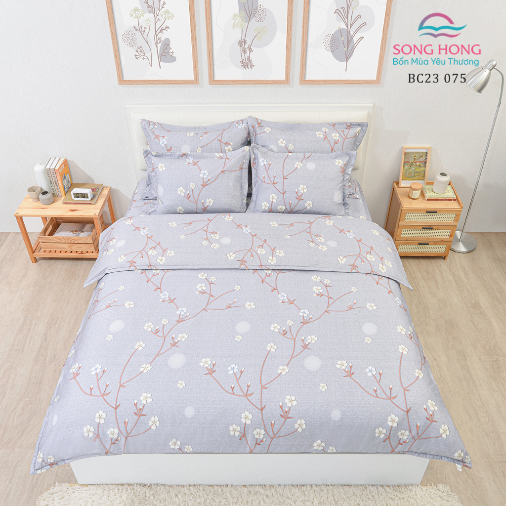 Bộ chăn ga gối 1.8mx2m (ga chần) + Chăn Xuân Thu - Chất cotton - Sông Hồng chính hãng