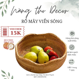 Khay mây tròn đựng đồ đa năng, bát mây viền lượn sóng decor chụp ảnh sản phẩm, khay đựng đồ ăn, trang trí nhà cửa
