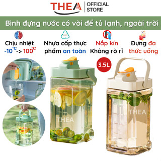 Bình đựng nước nhựa có vòi để tủ lạnh cao cấp chịu nhiệt, chai đựng nước ép, trái cây, trà sữa có quai xách 3.5L - THEA