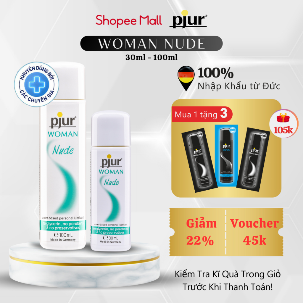 Gel bôi trơn gốc nước Pjur Woman Nude Chai 30ml dành cho da nhạy cảm an toàn lành tính giảm cảm giác khô âm đạo