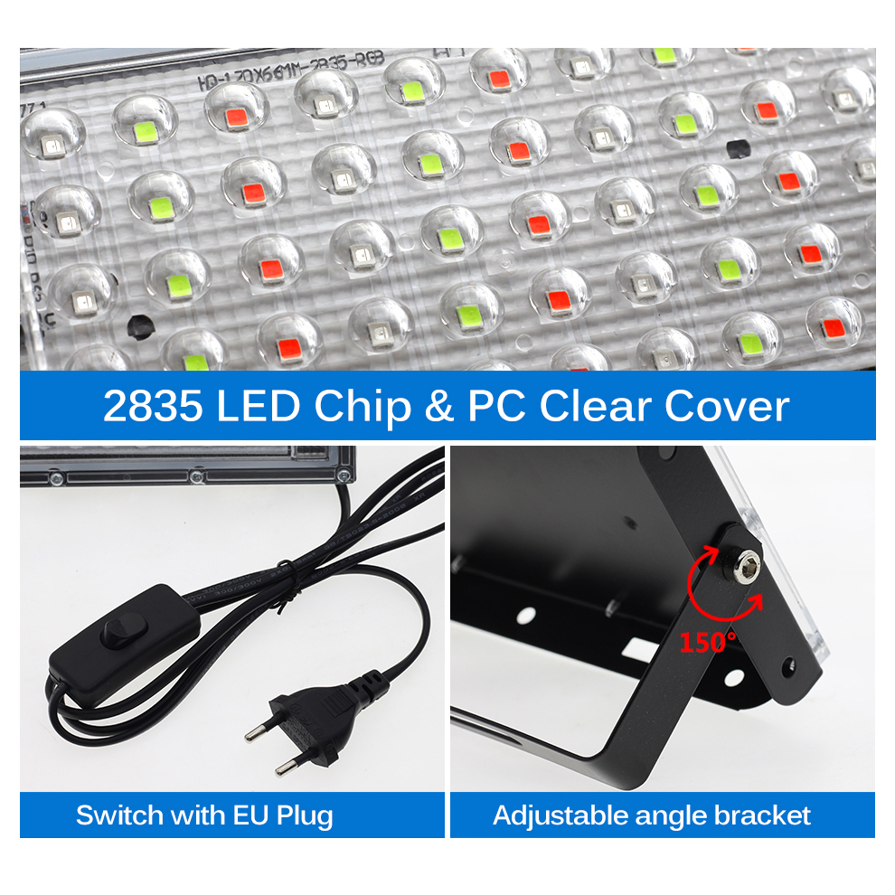 50W 100W RGB Pha AC220V Với Phích Cắm Châu Âu Ánh Sáng Trắng Ánh Sáng Ấm Áp Đèn Trợ Sáng IP65 Chống Nước lũ Ánh Sáng