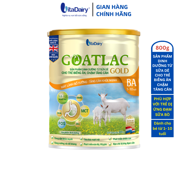 Sữa Dê Goatlac Gold BA 800g giúp tăng cân cho trẻ biếng ăn, dành cho trẻ dị ứng đạm sữa bò - VitaDairy