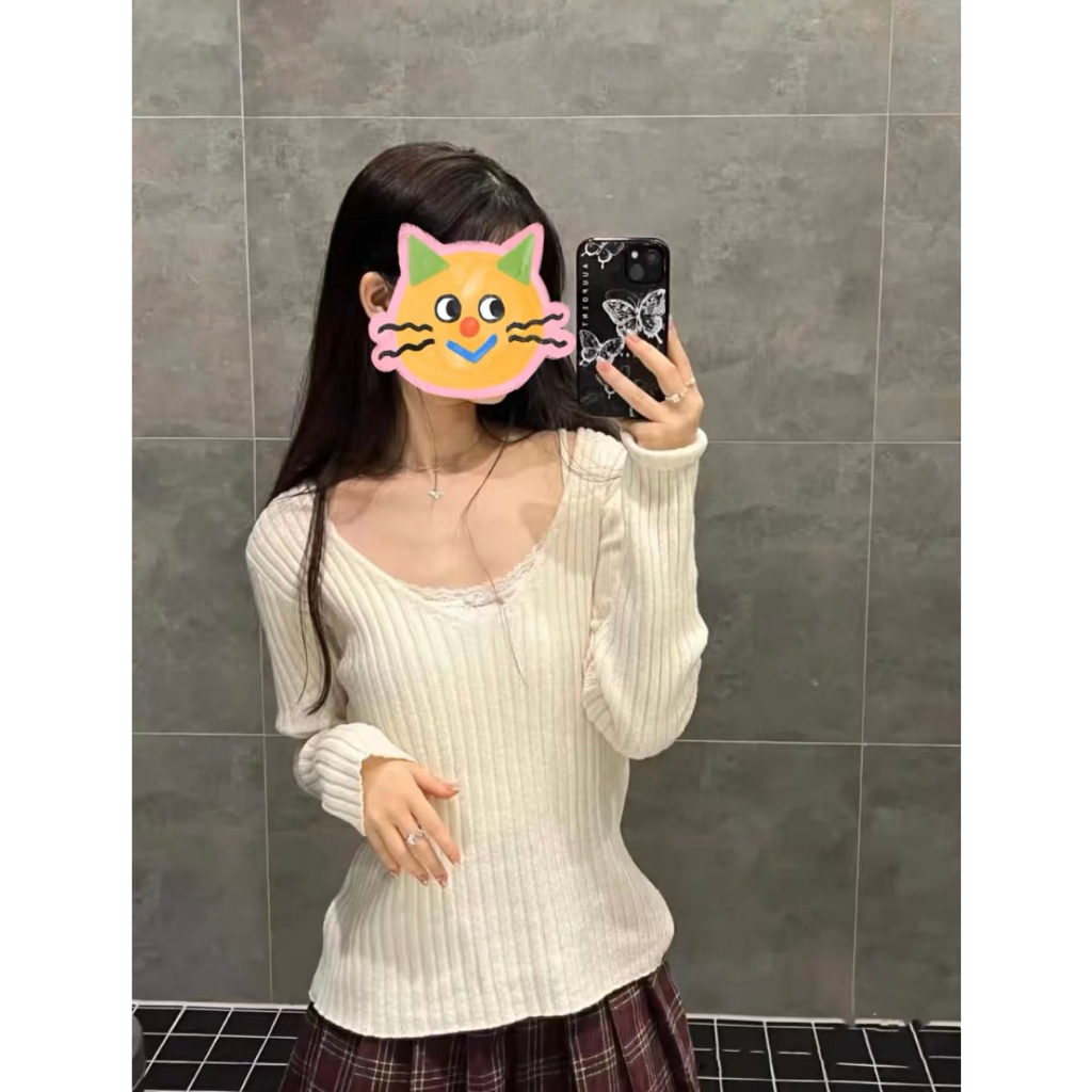 Áo Len Dệt Kim Tay Dài V Neck Cable Knit Jumper