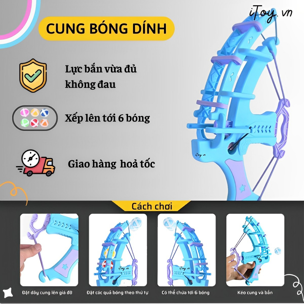 Cung tên bắn dính bóng cho bảng phi tiêu bóng dính và bảng ném bóng gai làm đồ chơi, giáo cụ dạy học cho bé