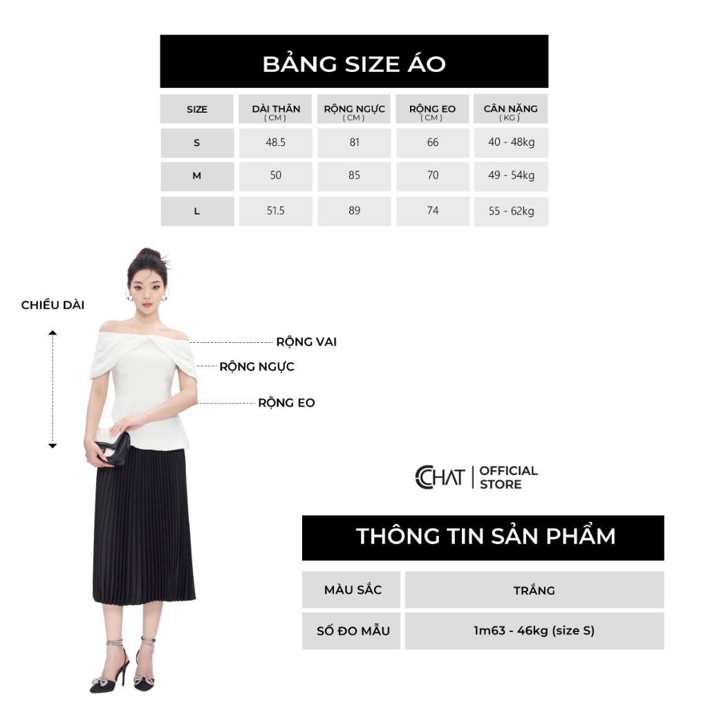 Áo Kiểu Nữ 𝐂𝐂𝐇𝐀𝐓 Dáng Peplum Trễ Vai Xếp Nếp Chất Tuytsi Cao Cấp 53ANS2018PT