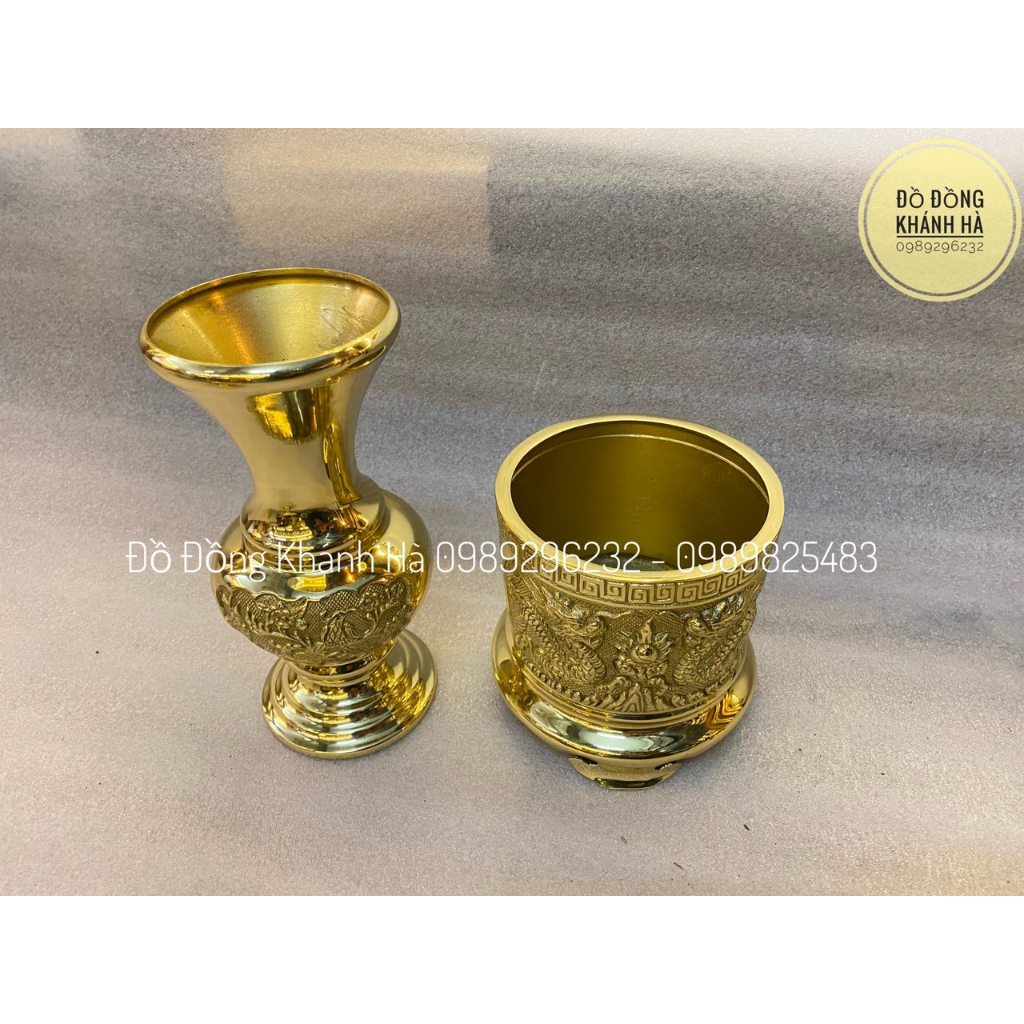 Lọ Hoa và bát hương bằng đồng vàng - Lọ Bình cúc + bát hương nhỏ