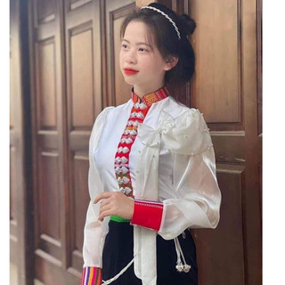 Áo cóm dân tộc thái thổ cẩm dài tay tơ