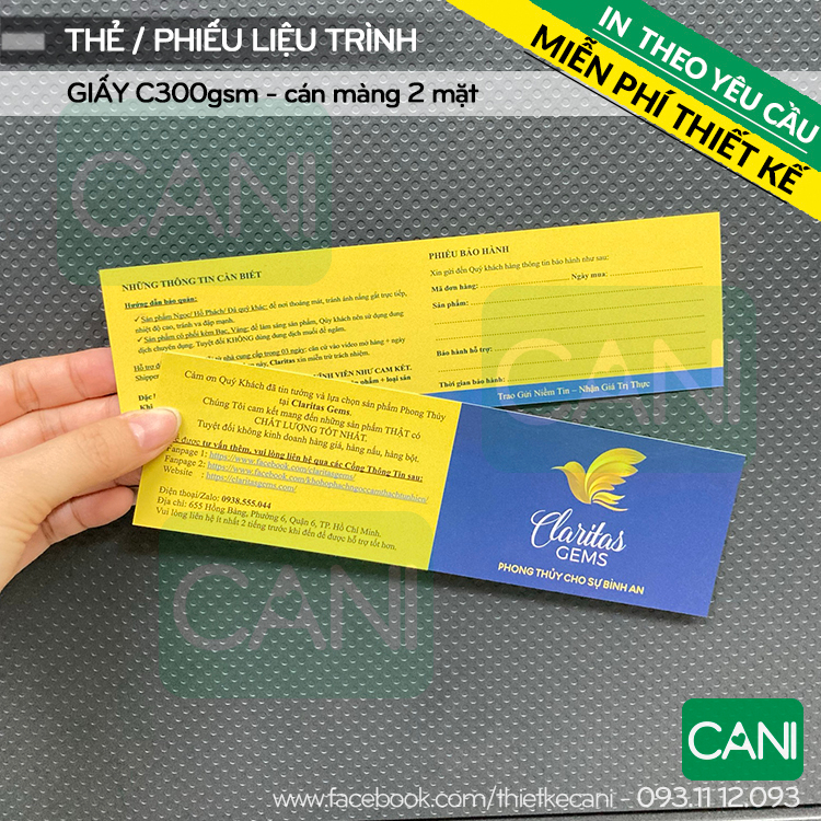 500 cái Thẻ liệu trình Phiếu Spa In theo yêu cầu Phiếu quà tặng Thẻ giảm giá Card gập đôi CANI