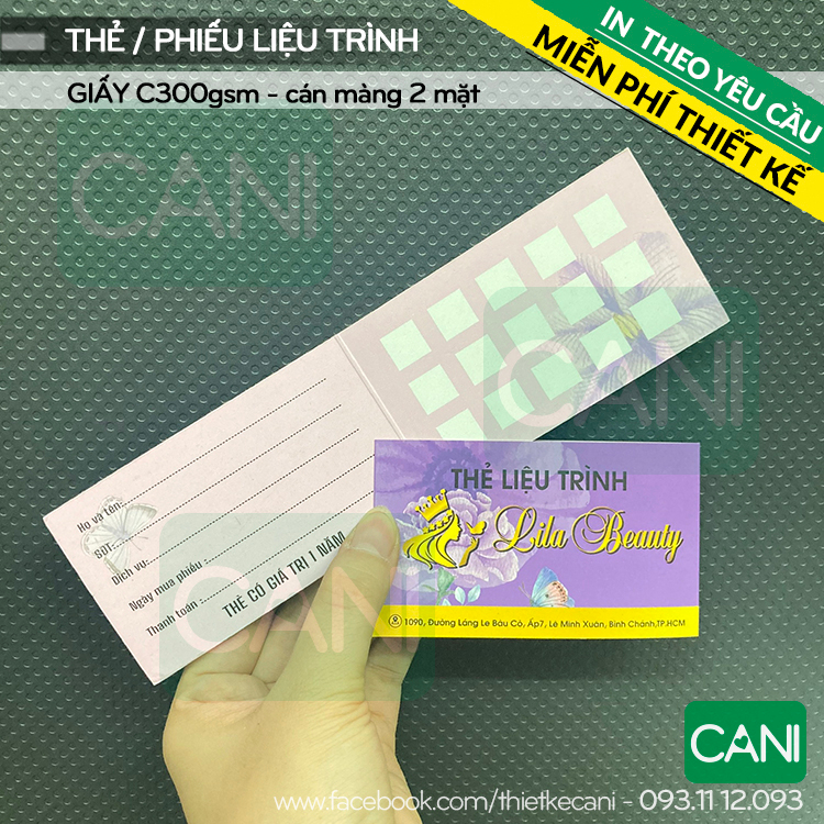 500 cái Thẻ liệu trình Phiếu Spa In theo yêu cầu Phiếu quà tặng Thẻ giảm giá Card gập đôi CANI