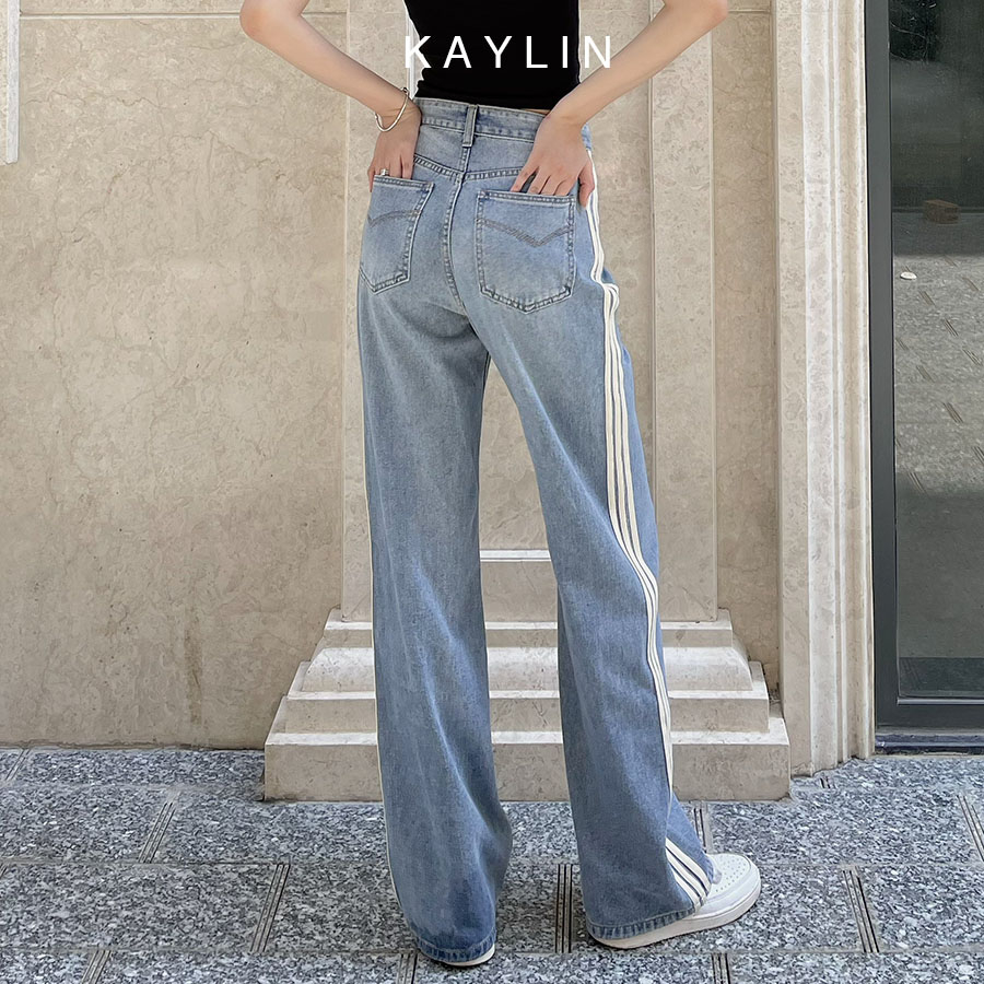 Quần jean nữ form suông phối 3 sọc phong cách basic thời trang KAYLIN - N2060
