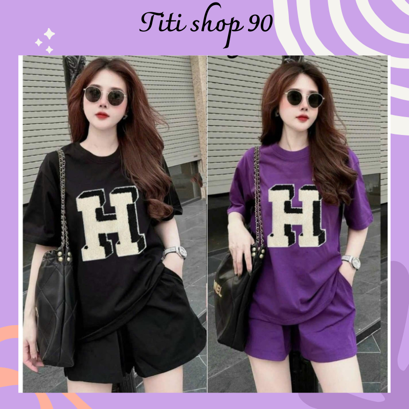 Set bộ mặc nhà nữ mùa hè đồ bộ bigsize bộ quần áo đùi nữ 3 SIZE 45-75KG chất thun coton su in chữ H