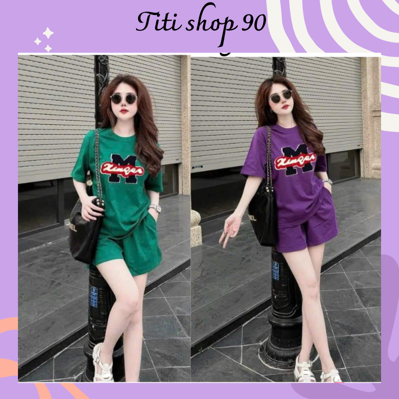 Set bộ đùi nữ chất cotton su phom rộng mặc hè rẻ đẹp bộ mặc nhà thể thao 3 size 40-75kg in M kèm chữ