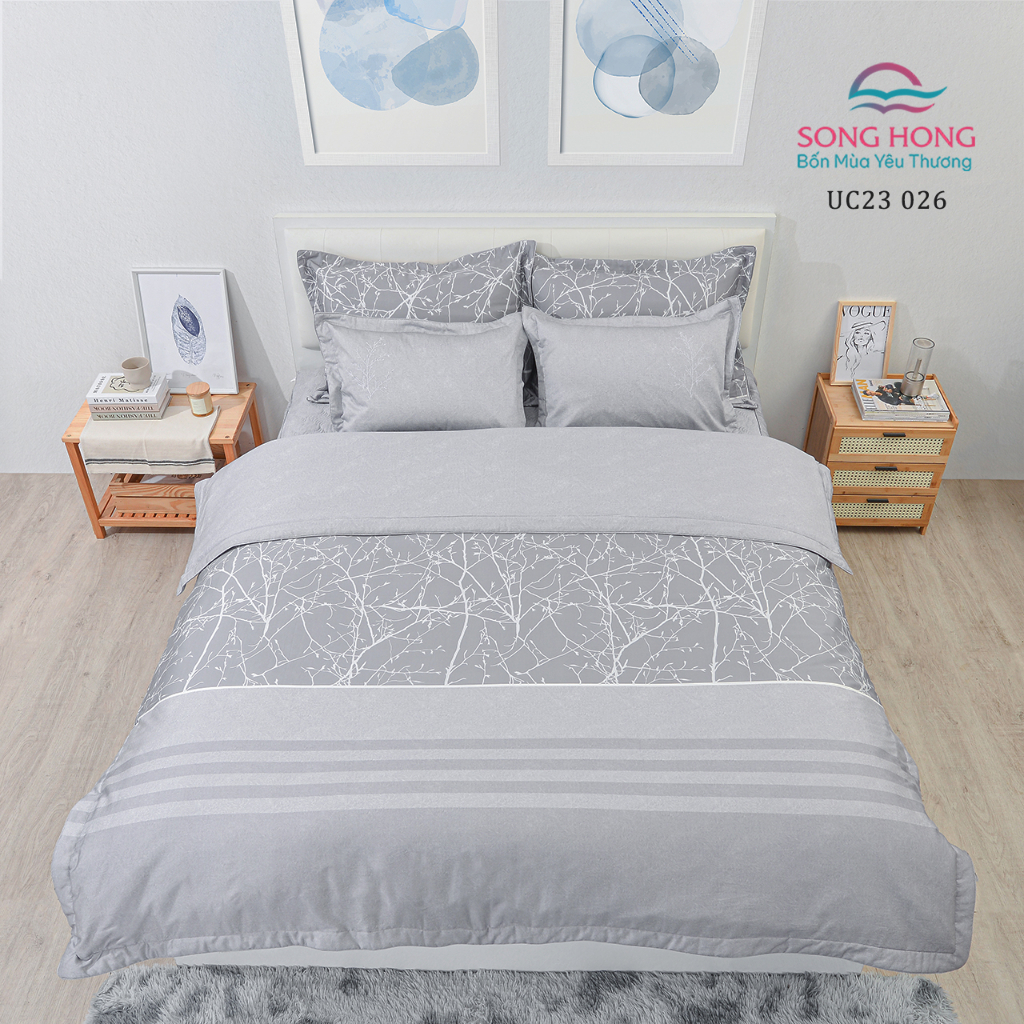 Bộ chăn ga gối cao cấp UC23 026 - Chất liệu Cotton - Sông Hồng Chính Hãng