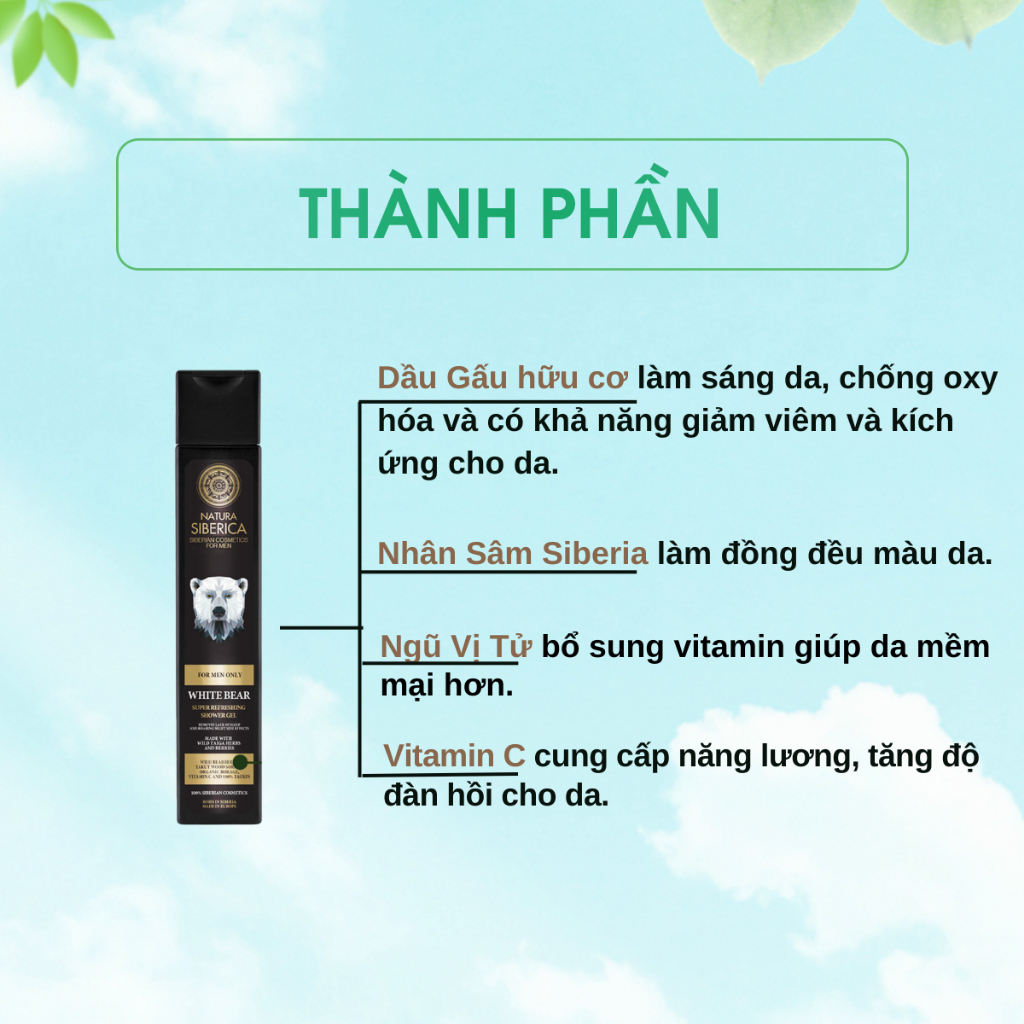 Sữa Tắm Hương Nước Hoa Natura Siberica Men Dưỡng Ẩm Cho Da White Bear 250ml