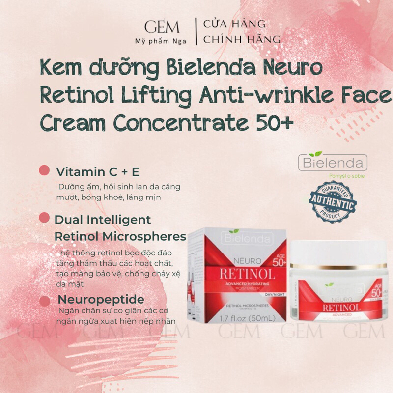 Kem dưỡng ẩm chống lão hóa Bielenda Neuro Retinol Advanced Hydrating Moisturizer Day/Night 50+ - 50ml