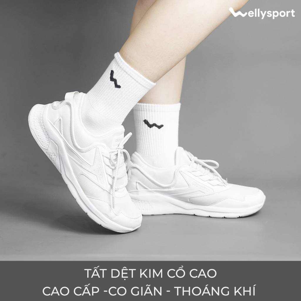 Tất Thể Thao Dệt Kim Cổ Cao Nam Nữ, Welly Sport, Màu Trắng, Đen, Mã TATCT05