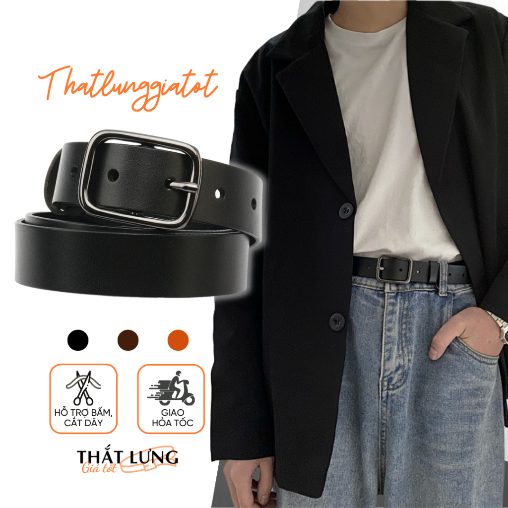 Thắt Lưng Nam Nữ Bản Nhỏ Mặt Đen Đi Học, Đi Làm - Dây Nịt Học Sinh Phong Cách Hàn Quốc Bản 2.8Cm - 3.3Cm Tld012