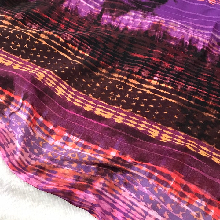 Vải Voan Lụa Họa Tiết Tím Dày Dặn Khổ 1m48 - Chất Rũ, Không Co Giãn, Không Cần Lót