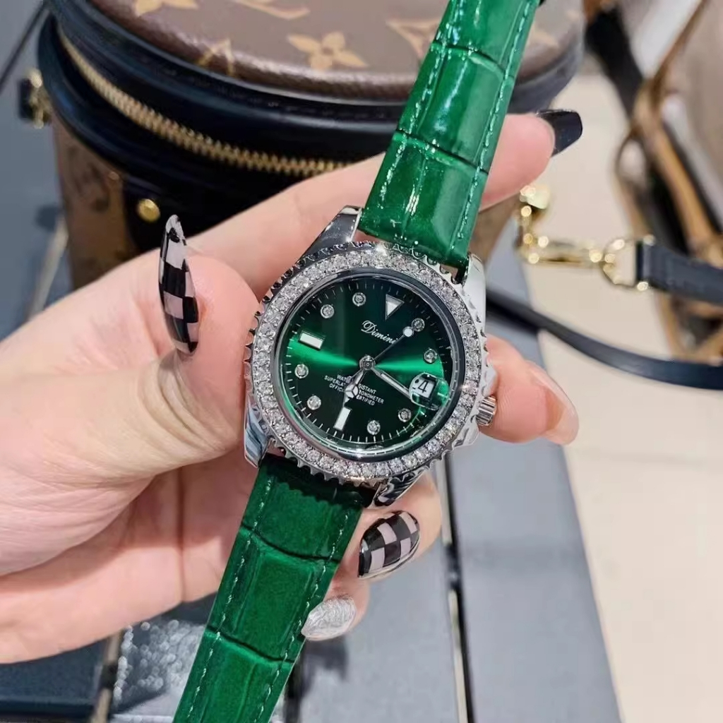 Đồng hồ nữ ZIDO có lịch ngày dây da mặt tròn đính đá full viền sang trọng Laxy Watch