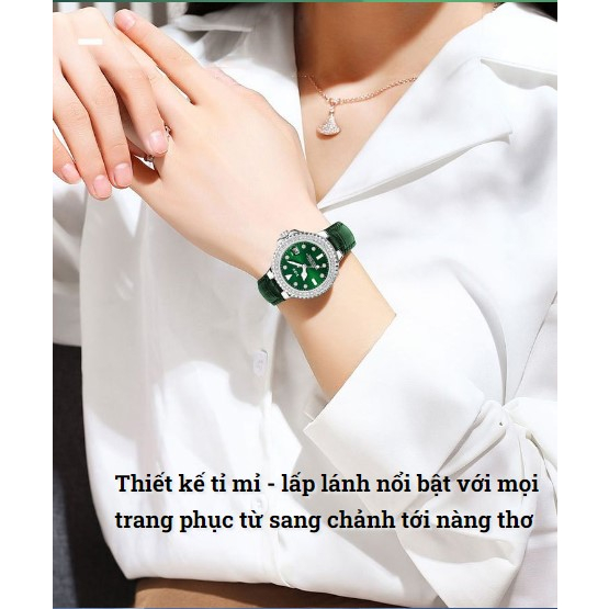 Đồng hồ nữ ZIDO có lịch ngày dây da mặt tròn đính đá full viền sang trọng Laxy Watch