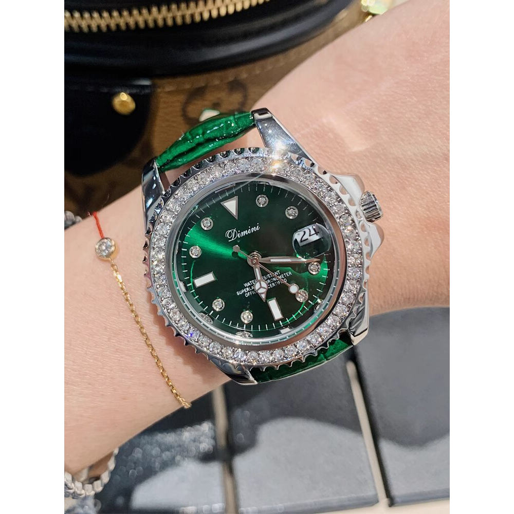 Đồng hồ nữ ZIDO có lịch ngày dây da mặt tròn đính đá full viền sang trọng Laxy Watch