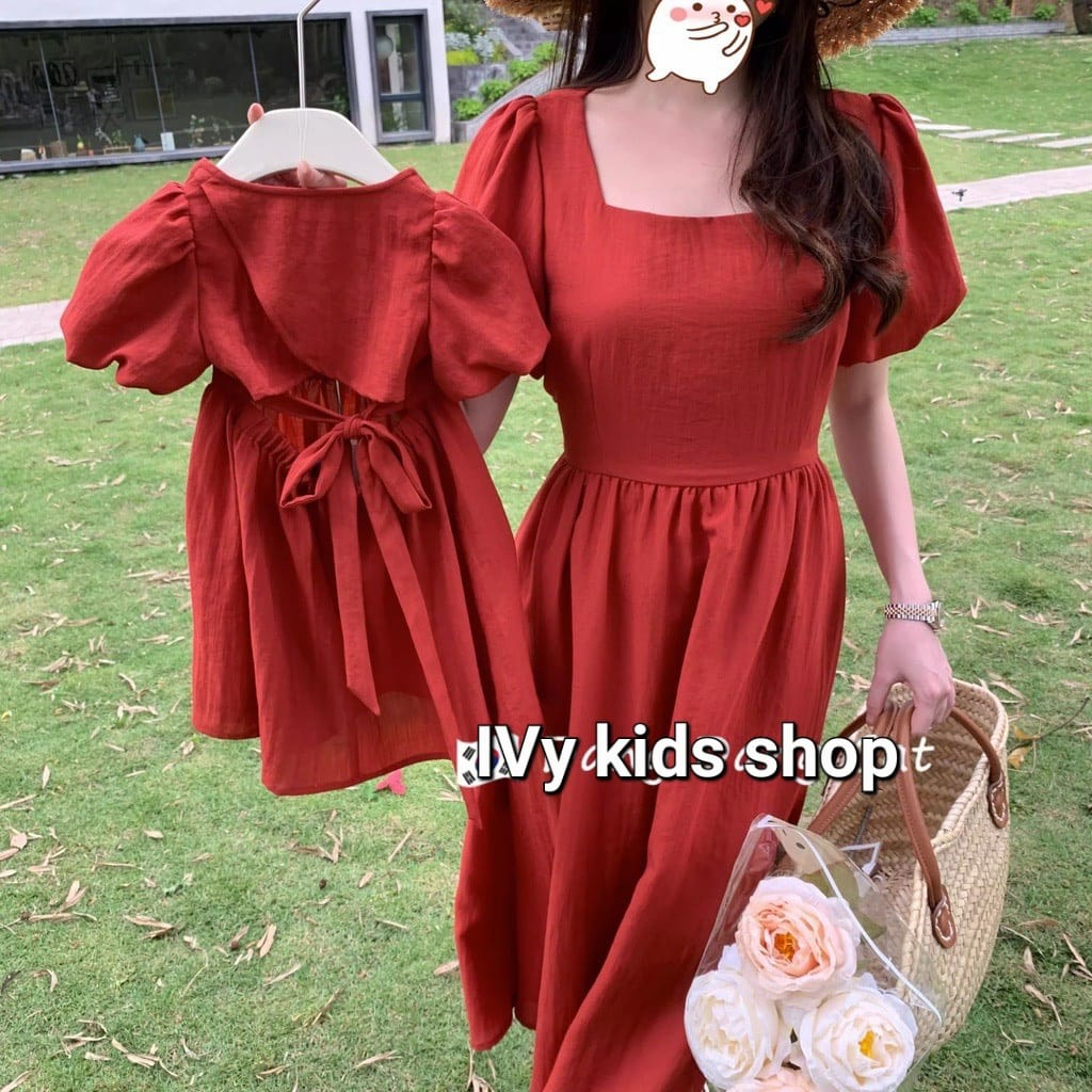 Đầm đôi mẹ và bé gái đi tiệc hở lưng form xòe rộng full size 10 - 65kg