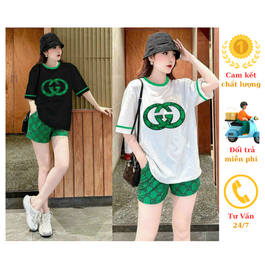 Bộ đồ short thể thao thun cotton100% thêu chữ GC trẻ trung cá tính form rộng