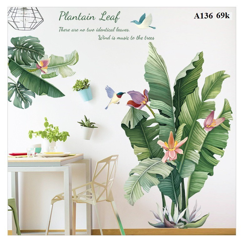 Decal dán tường họa tiết cây chuối trang trí cửa phòng ngủ, phòng khách, tủ quần áo, vách kính nhà tắm Huệ Decor