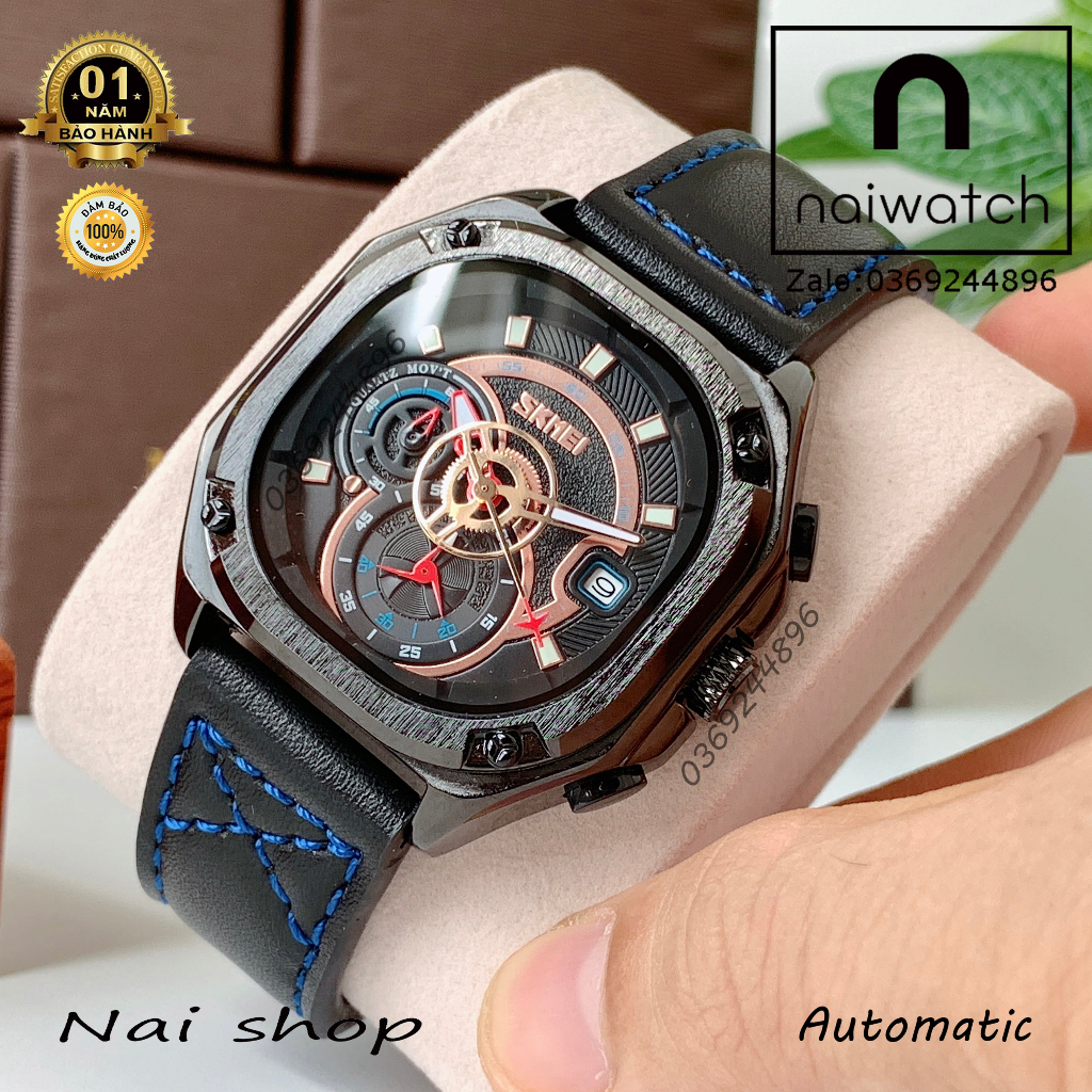 Đồng hồ nam Skmei dáng thể thao nam tính, toàn thân thép không gỉ bền bỉ, kiểu máy giả cơ cực đẹp