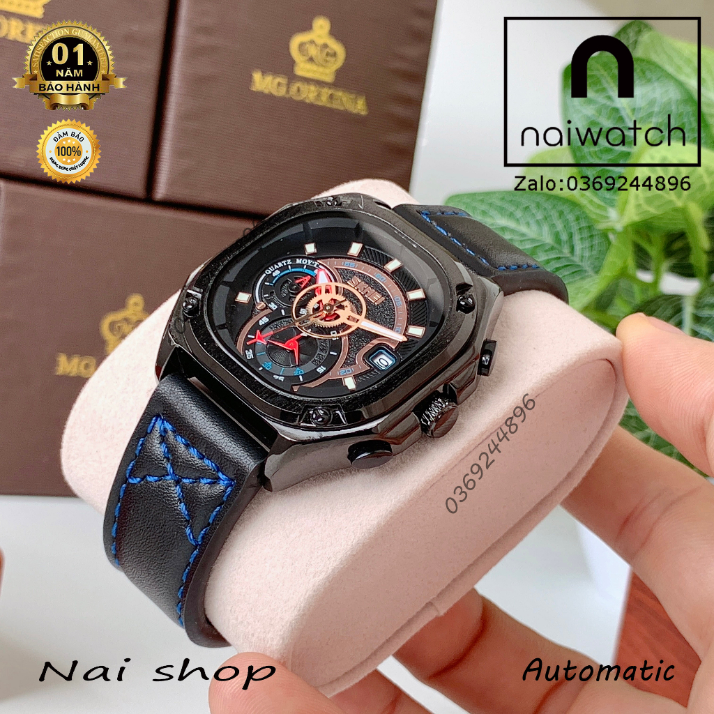 Đồng hồ nam Skmei dáng thể thao nam tính, toàn thân thép không gỉ bền bỉ, kiểu máy giả cơ cực đẹp