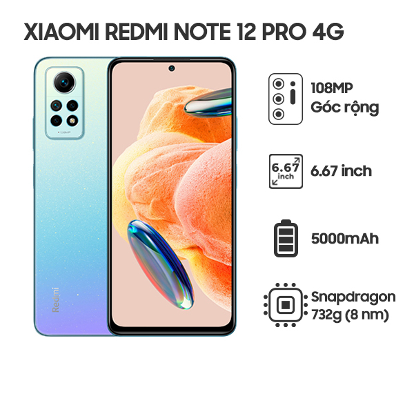 Điện Thoại Xiaomi Redmi Note 12 Pro 4G 8GB/256GB - Chính Hãng Bảo Hành 12 Tháng