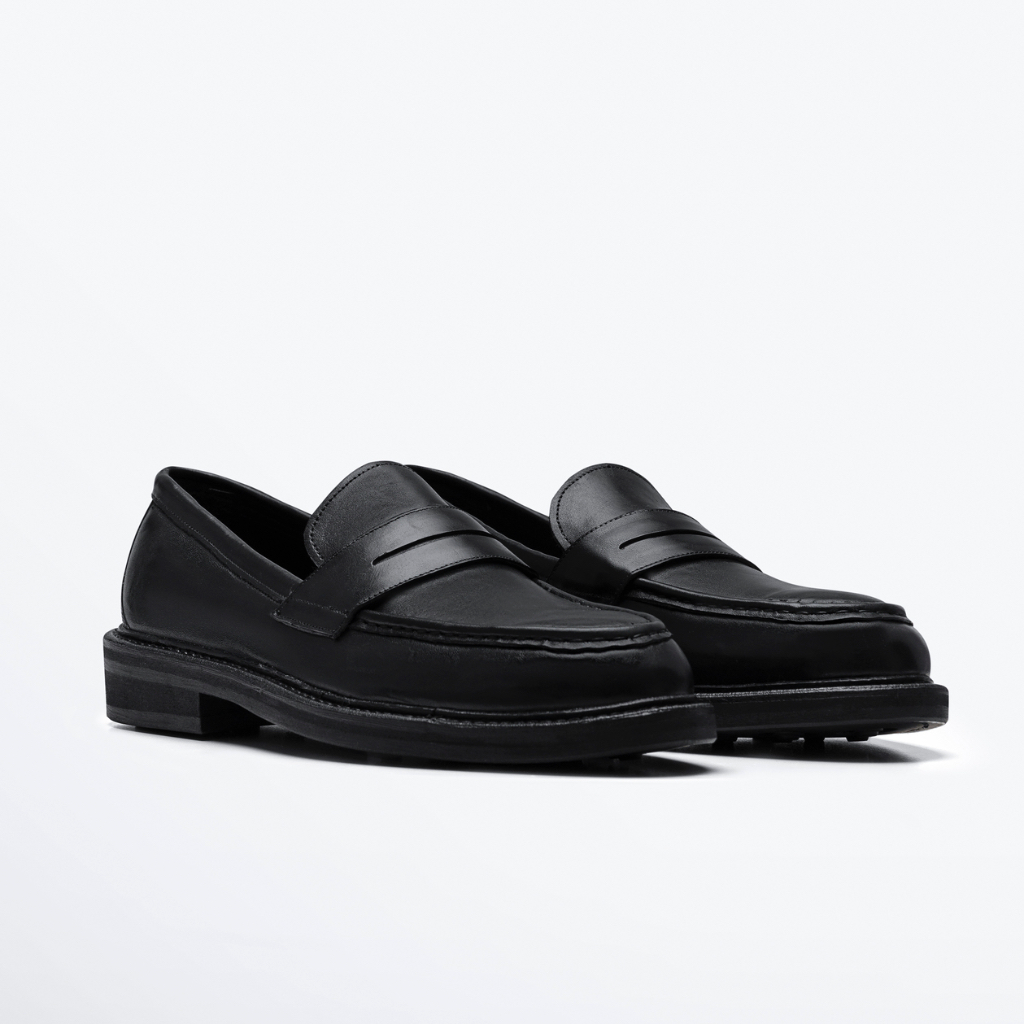 Giày Penny Loafer Nam Nữ TARMOR Da Thật Màu Đen TM02   Penny Loafer TM02 In Black Leather