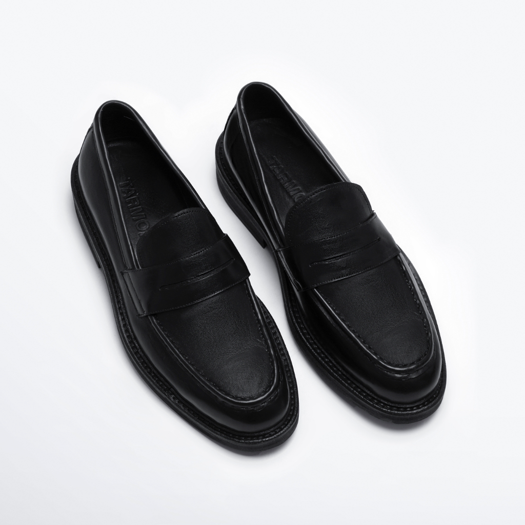 Giày Penny Loafer Nam Nữ TARMOR Da Thật Màu Đen TM02   Penny Loafer TM02 In Black Leather