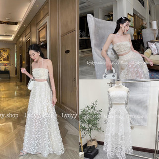 Set váy đầm quây voan ren, váy đi biển cúp ngực , áo quây ren dáng váy maxi ren hồ điệp thiết kế cao cấp