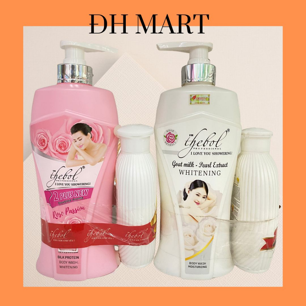 Sữa tắm Thebol tinh chất hoa hồng nước hoa sữa dê chai 650g trắng da toàn thân lưu hương thơm lâu dịu nhẹ