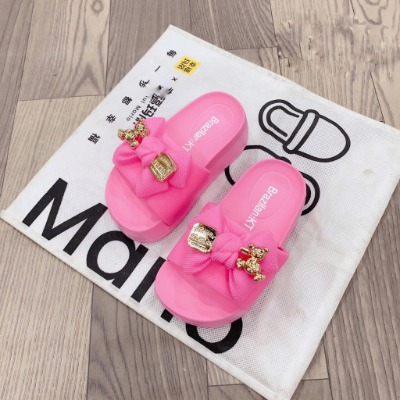 Dép lê cho bé gái quai ngang nơ gấu, dép cho bé đế cao 3 cm siêu nhẹ siêu êm, chất liệu xốp EVA cao cấp DQN01