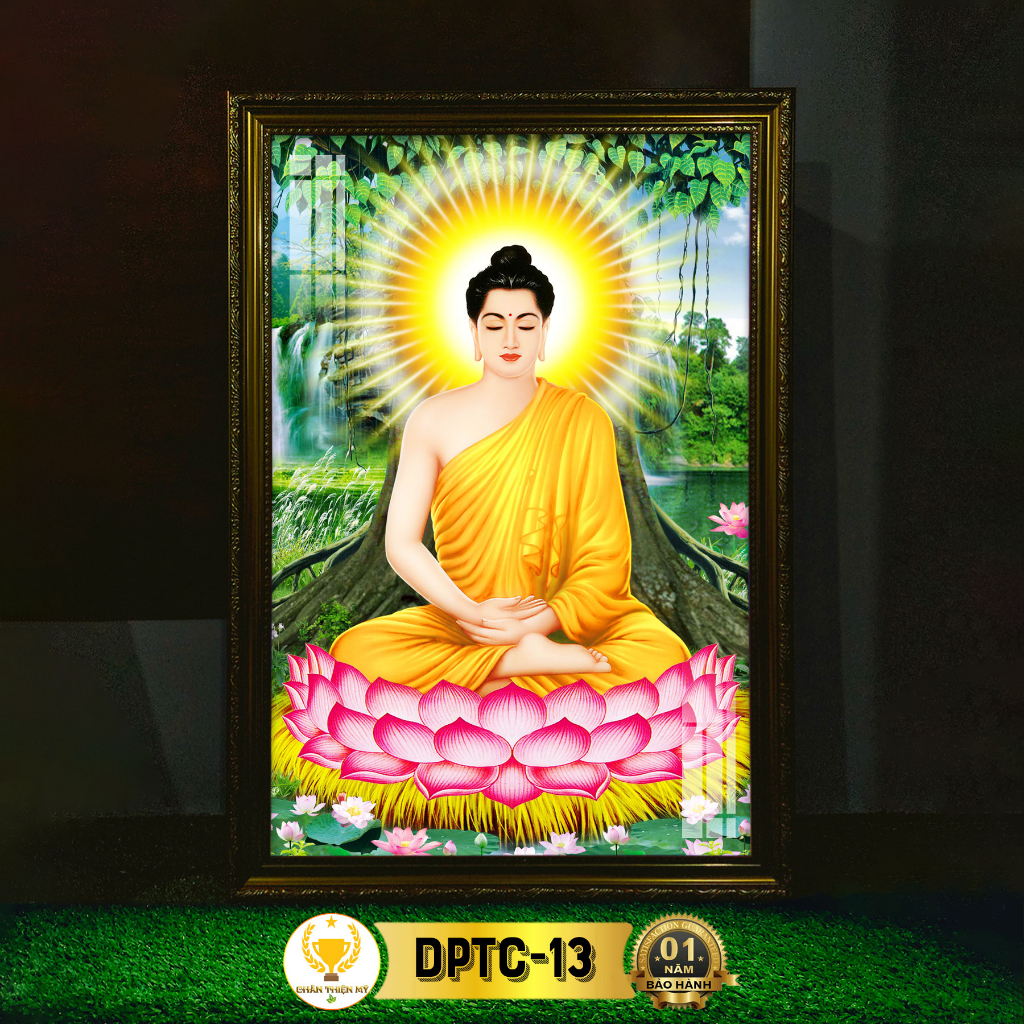 Tranh Phật Thích Ca Có Đèn CHÂN THIỆN MỸ, Treo Tường Trang Trí Bàn Thờ, Phòng Thờ DPTC-13