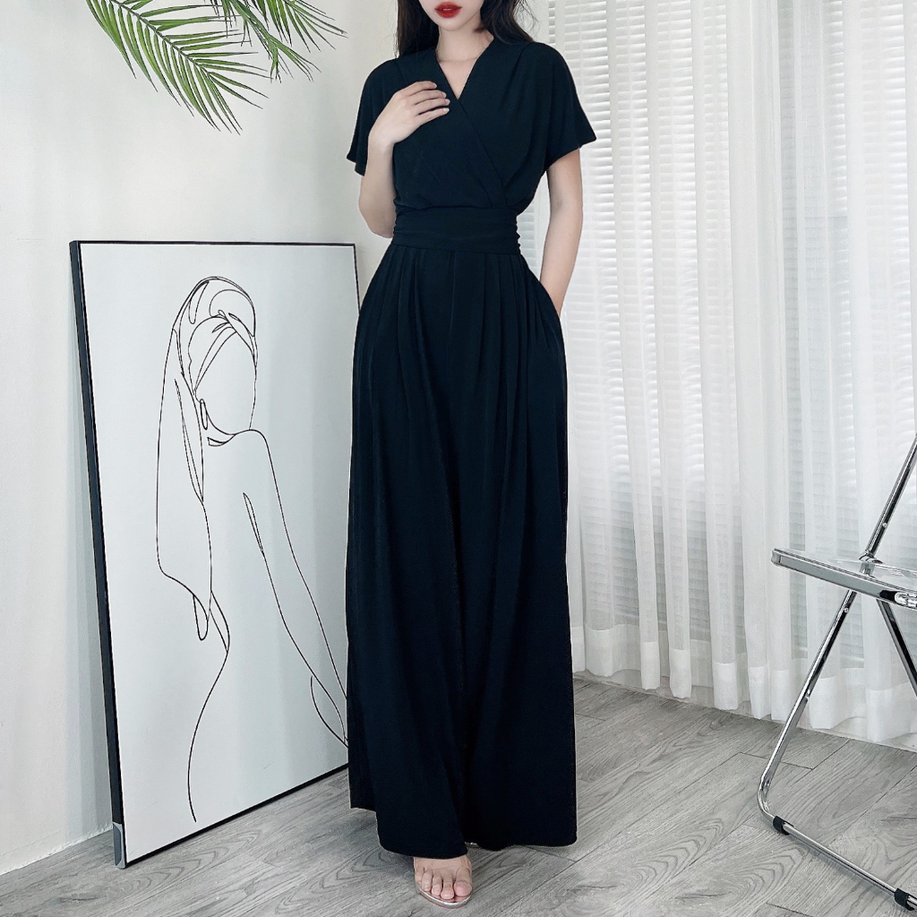 Jumpsuit trơn xếp ly nữ quần ống suông sang trọng MIMIX DD6200 | BigBuy360 - bigbuy360.vn