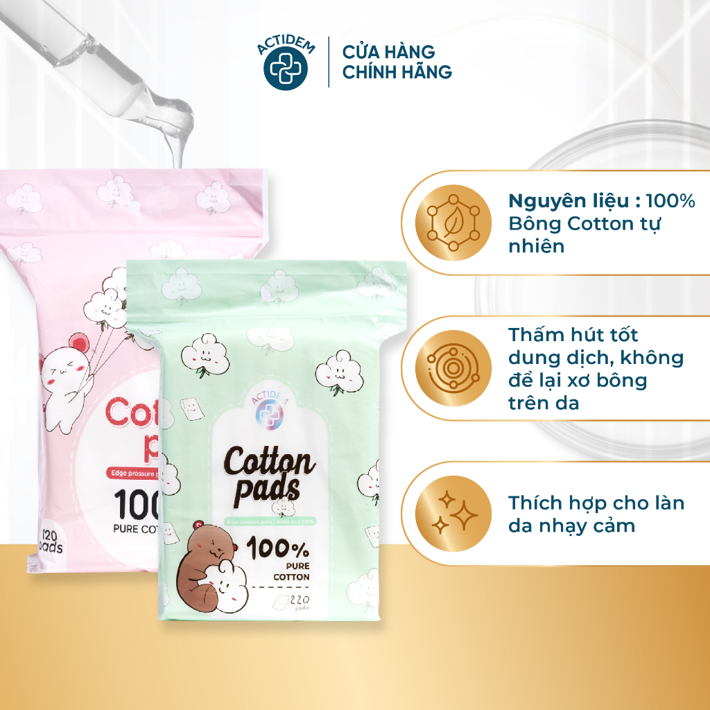 Bông tẩy trang Cotton Actidem không xơ bông 120/220 miếng