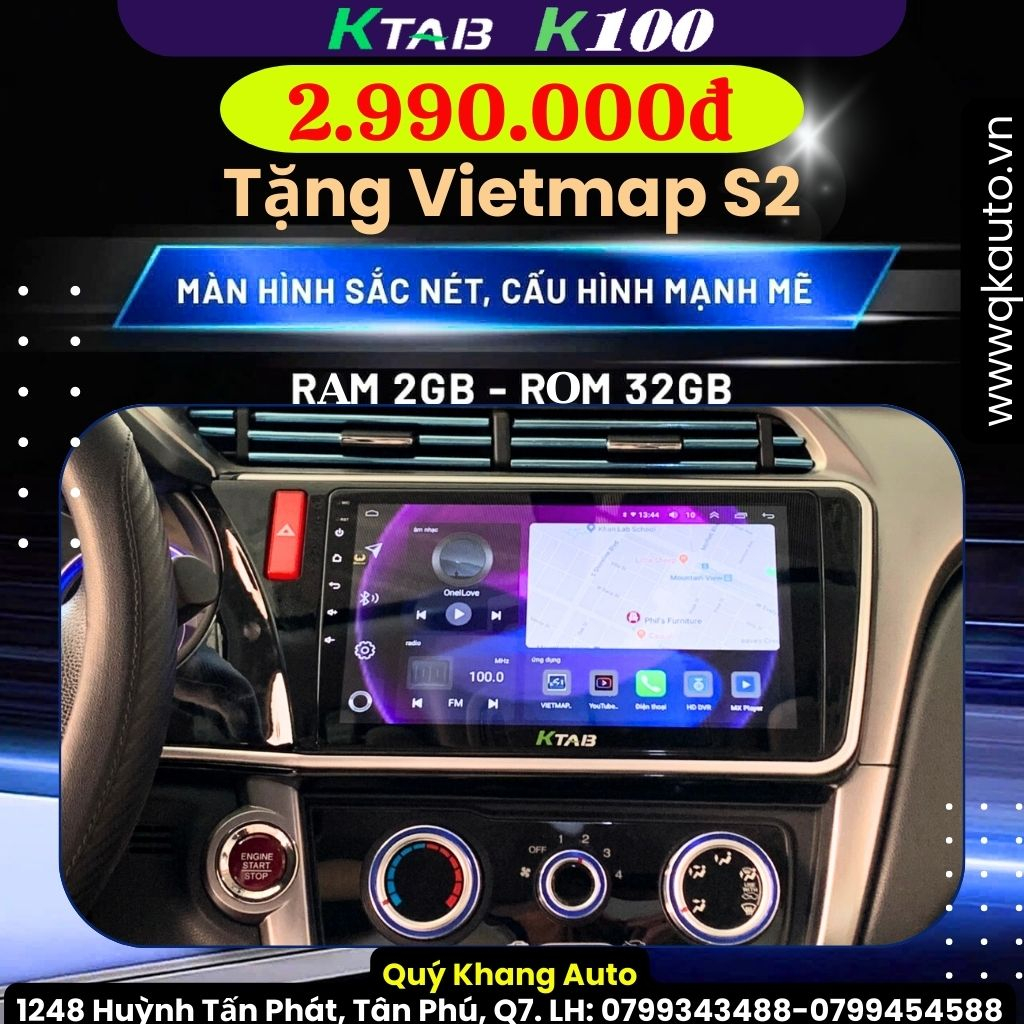 Màn Hình Android HONDA CITY 2015 KTAB K100 Kèm Dưỡng Chạy Sim 4G, Thu Phát Wifi