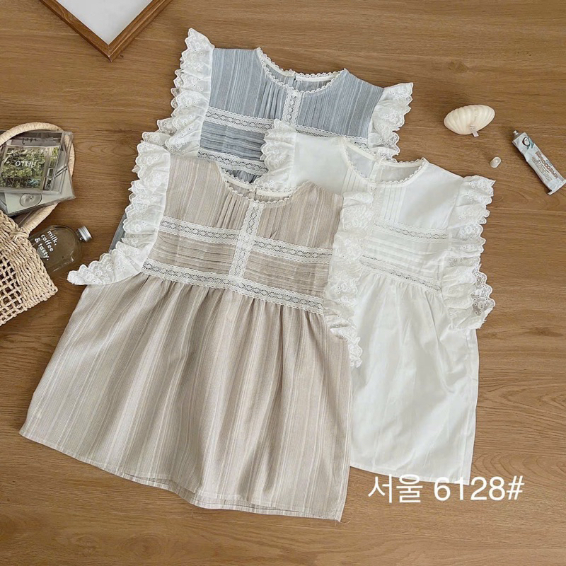 Áo sát lách diềm bèo vai ren ngực
