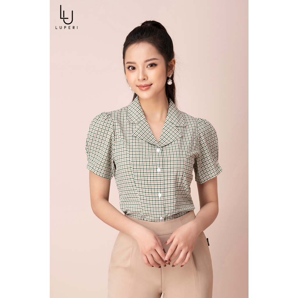 Áo Sơ Mi Thiết Kế Nữ Cao Cấp LUPERI Dáng Suông, Họa Tiết Kẻ Sọc, Cổ Bẻ, Phù Hợp Với Nhiều Loại Trang Phục LFSM1216