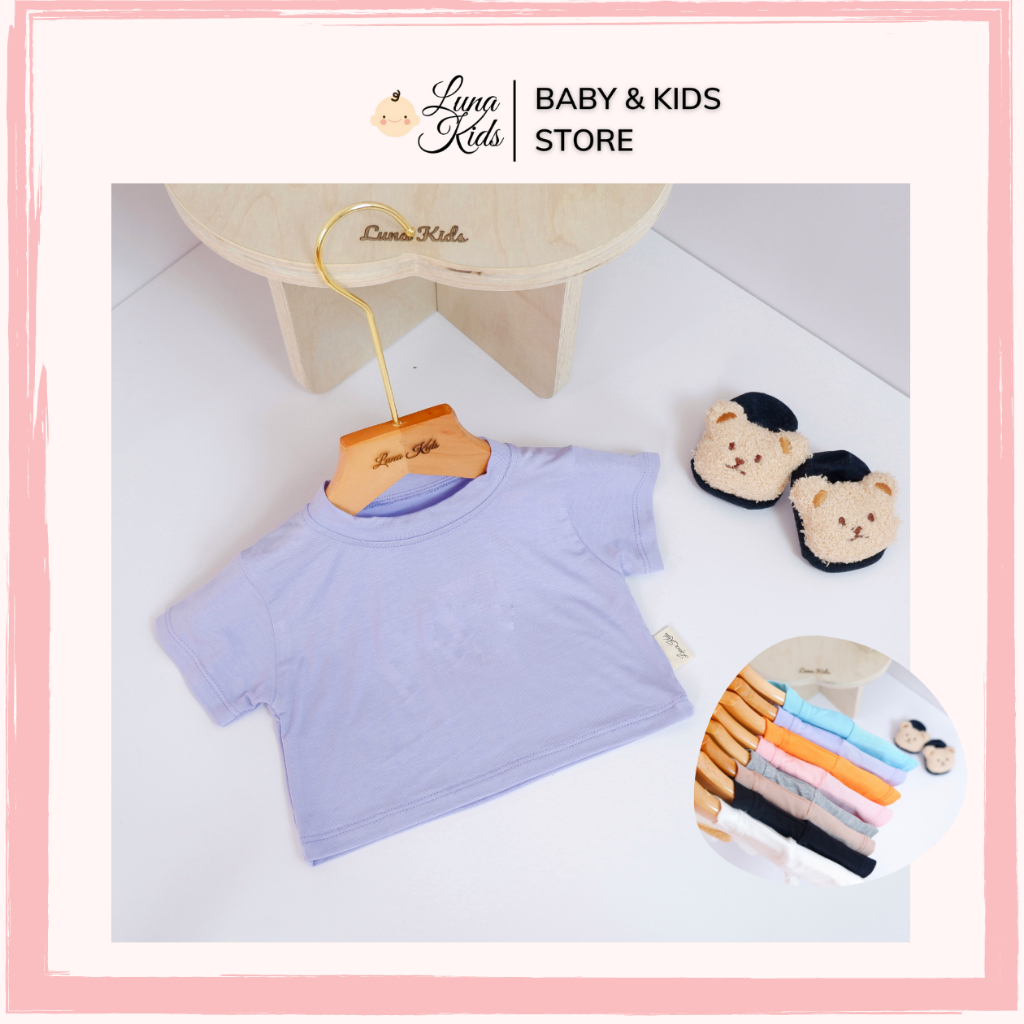 Áo phông croptop trơn chất liệu peptit sợi tre cho bé trai, bé gái - A04 - LunaKids [Ảnh thật]