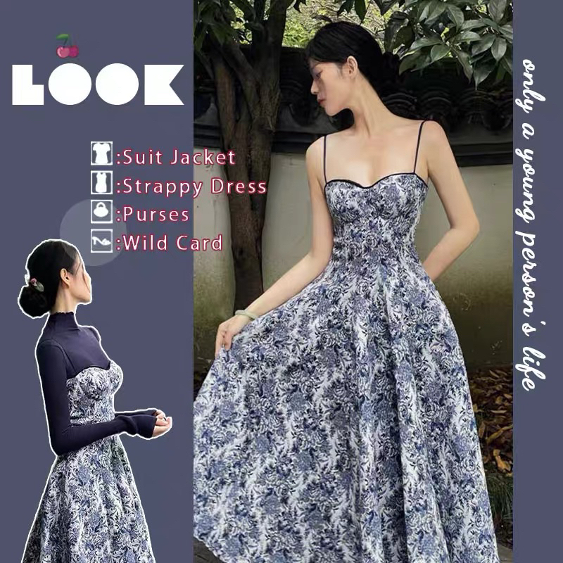 VICTORIA DRESS đầm 2 dây hoạ tiết cổ điển Pháp retro + áo cổ lọ dài tay ulzzang SAM SAM BOUTIQUE