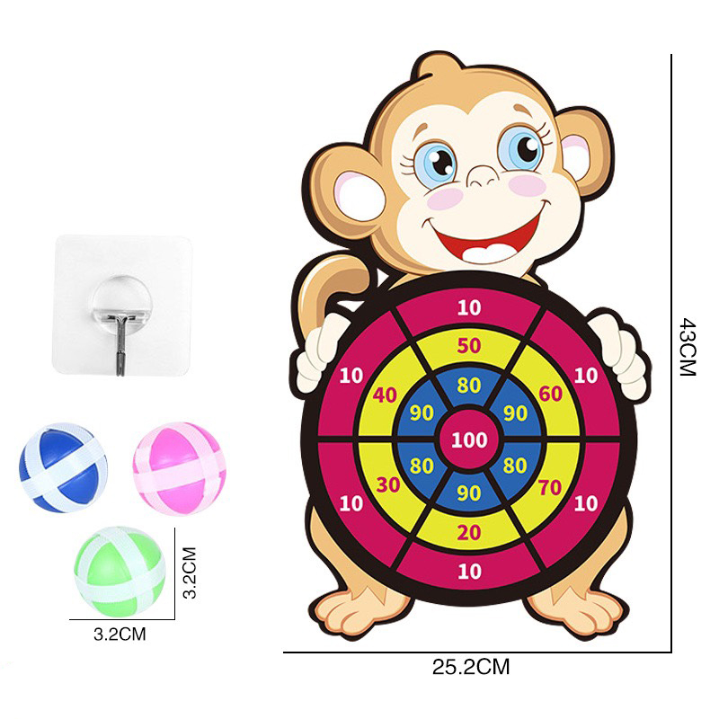 Bảng Phi Tiêu Bóng Dính Hình Thú,Tặng Kèm 3 Bóng Và 1 Móc Gài Để Treo , Đồ Chơi Ném Bóng Gai