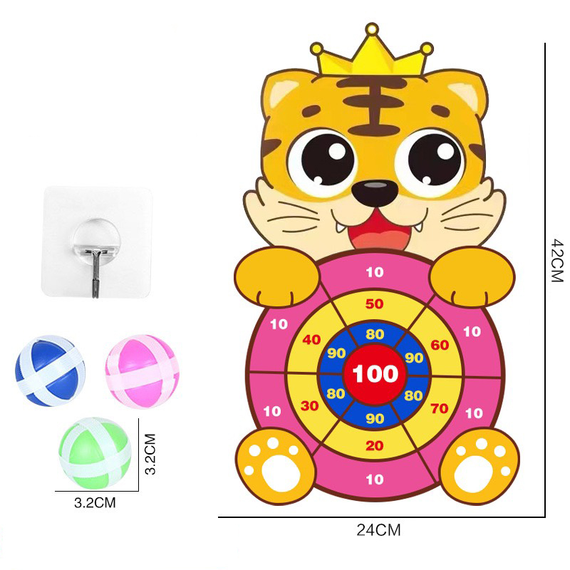 Bảng Phi Tiêu Bóng Dính Hình Thú,Tặng Kèm 3 Bóng Và 1 Móc Gài Để Treo , Đồ Chơi Ném Bóng Gai