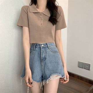 Áo croptop len cộc tay chipxinhxk cổ bẻ polo có khuy ngực mà trơn basic trẻ trung năng động - scta177