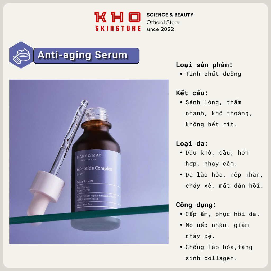 Mary&May tinh chất chống lão hóa phức hợp 6 loại peptide