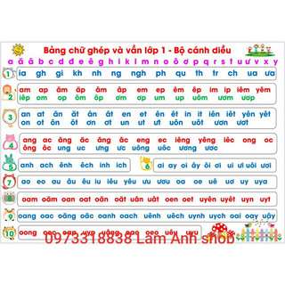 Bảng âm vần bộ cánh diều ép plastic khổ A3,A4
